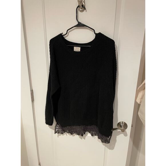 Pins and Needles Anthropologie black cotton sweater lace trim small - Picture 4 of 6